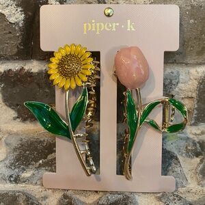 Piper Floral Hair Clips - Yellow Sunflower 🌻 and Pink Flower 🌷